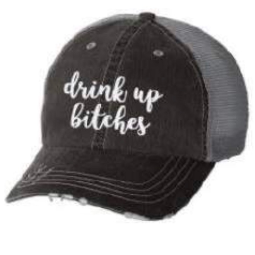 Drink Up Bitches Ladies Distressed Glitter Hat